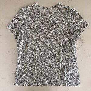 Lord + Taylor Petite Casual SS Crew Neck Cotton Print Top White + Black Sz LP